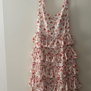 White Floral Ruffle Tiered Dress